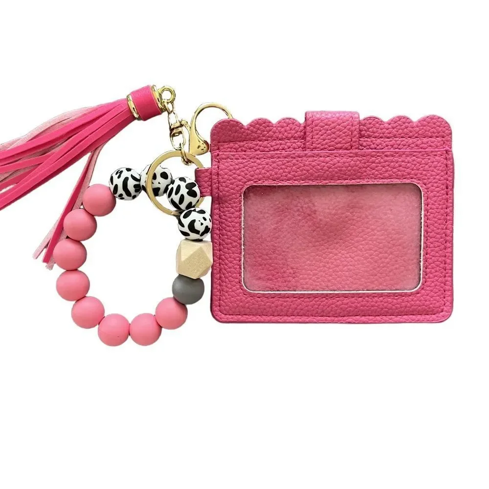 Beaded Bracelet Keychain Card Holder Wallet Pink NEW IN BAG